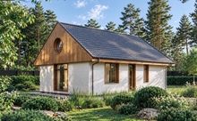 Дом Luna-75 с круглым окном и деревянным фронтоном