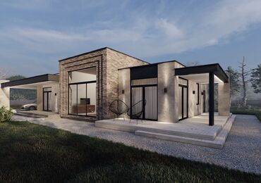 Современный дом с большим окном Cube House